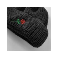 Short Wool Beanie Rose Embroidery | black