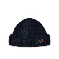 Short Wool Beanie Rose Embroidery | navy