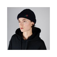 Short Wool Beanie Rose Embroidery | navy